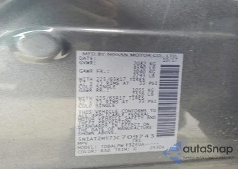 2018 Nissan Rogue S z USA, uszkodzony, nr VIN 5N1AT2MT7JC709743